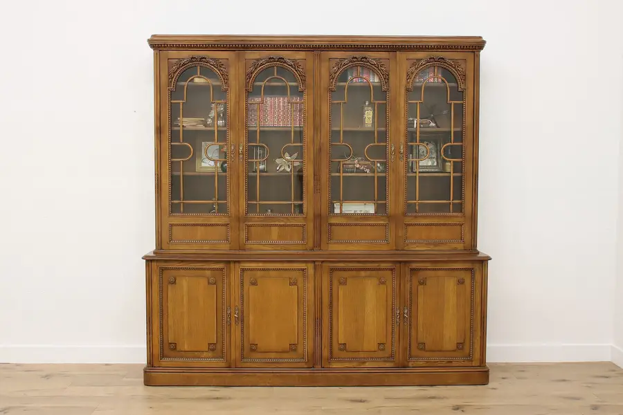 Photo of Carved Oak Vintage Office Library Bookcase China Cabinet