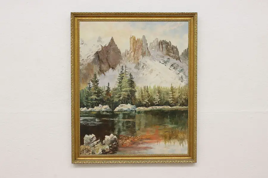 Photo of Mountain Range Vintage Original Oil Painting Earsley 36"