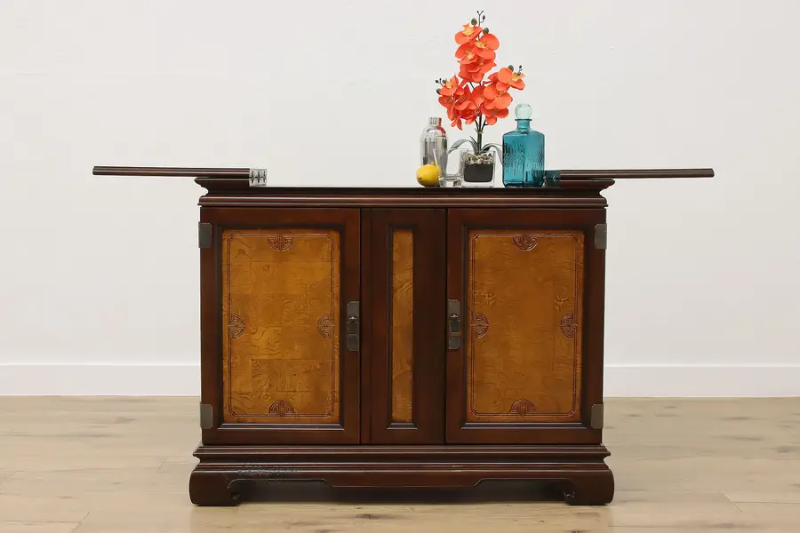 Photo of Asian Design Vintage Flip Top Server Bar Cabinet, Laminate