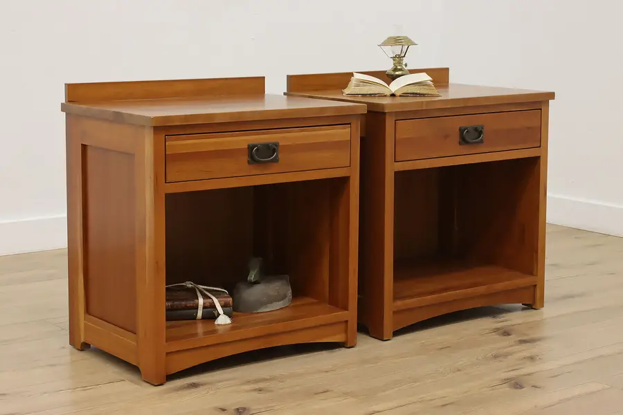 Photo of Pair of Arts & Crafts Vintage Craftsman Cherry Nightstands