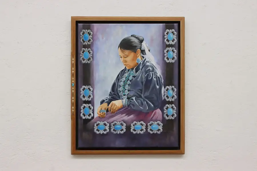 Photo of Turquoise Jewelry Vintage Original Oil Painting Beagle 22.5"