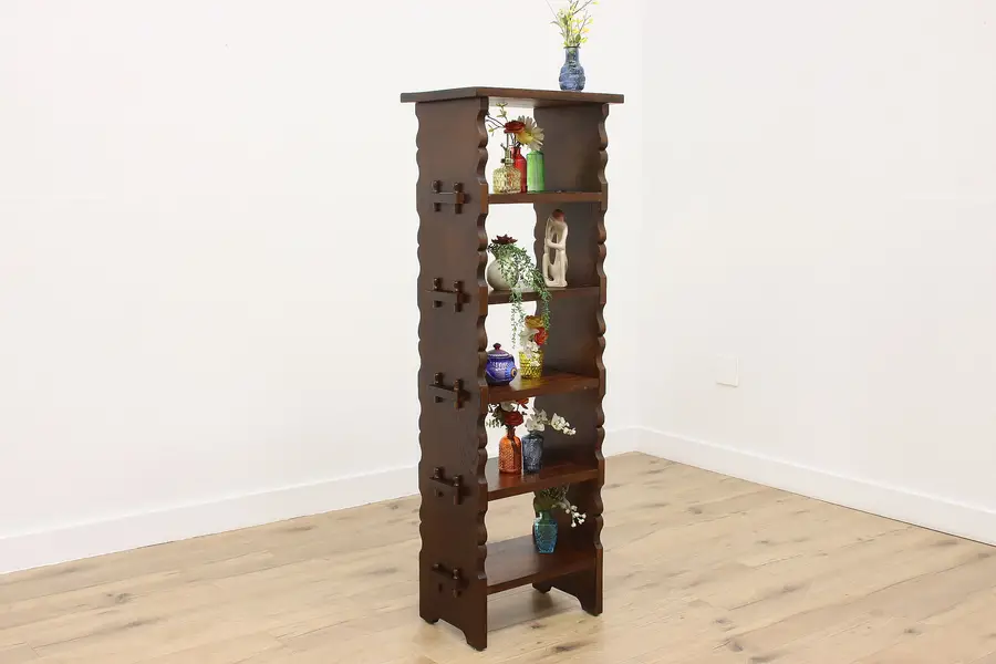 Photo of Craftsman Antique Carved Oak Book or Display Shelf