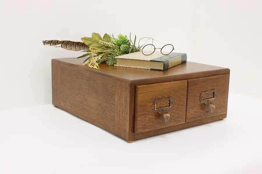 Photo of Arts & Crafts Mission Oak Antique Desktop Card File Imperial