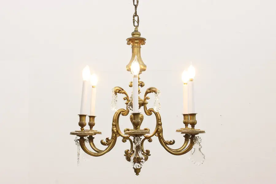 Photo of Bronze Antique Chandelier Crystal Prisms Electrified