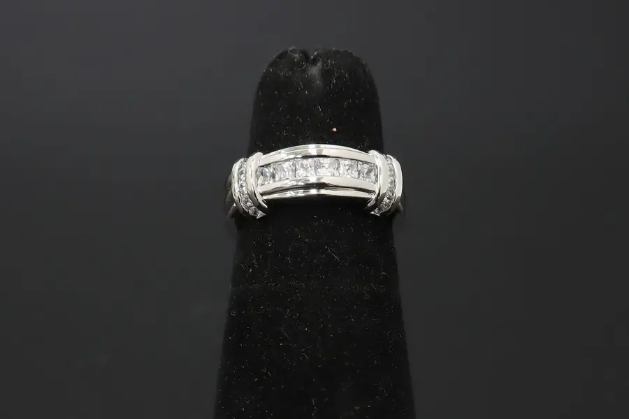 Photo of 925 Sterling Silver CZ Princess Cut Wide Band Ring