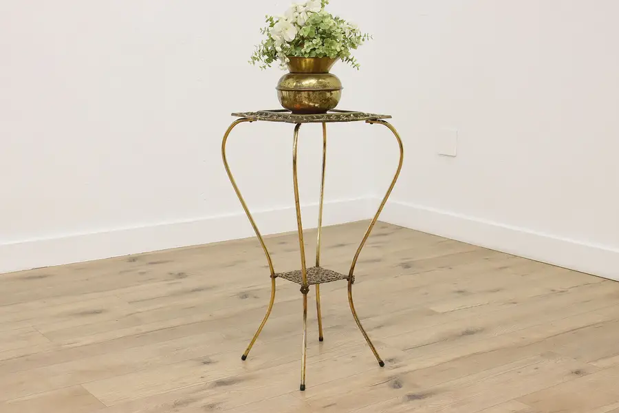 Photo of Victorian Antique Brass Stand or Pedestal Needlepoint Insert