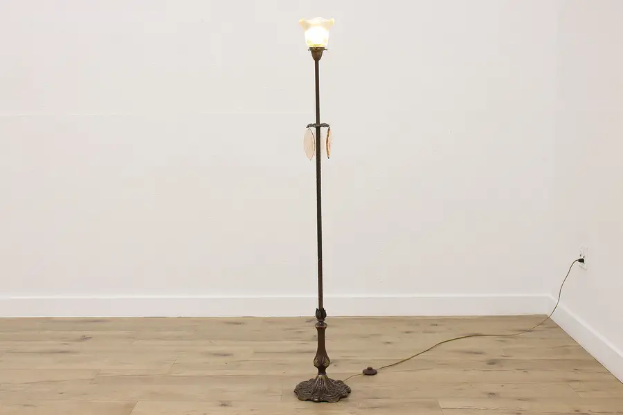 Photo of Victorian Antique Painted Iron Floor Lamp, Peach Prisms