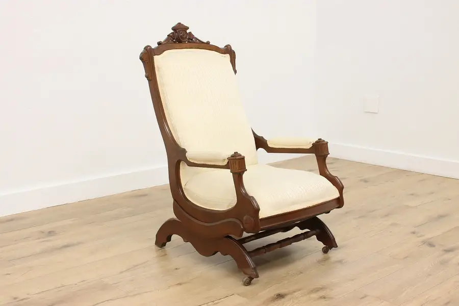 Photo of Victorian Antique Carved Walnut Rocker Rocking Chair Schrenkeisen