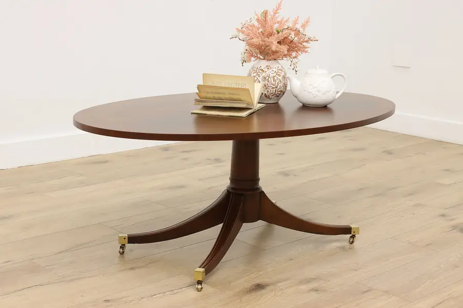 Photo of Georgian Vintage Banded Mahogany Oval Coffee Table