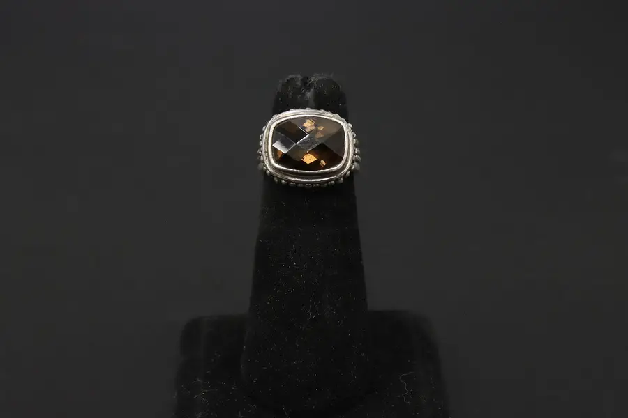 Photo of Sarda 925 Sterling Silver Smoky Cushion Gemstone Ring