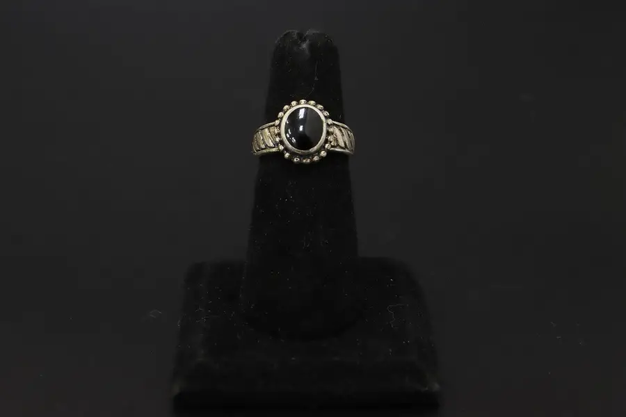 Photo of Sterling Silver Black Cabochon Granulated Bali Ring