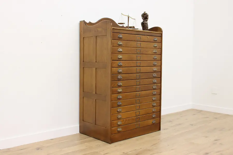 Photo of Oak Antique Map Chest Drawing File Collector Cabinet