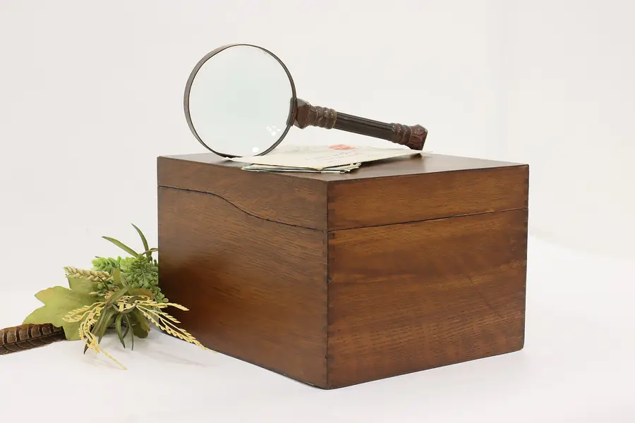 Photo of Arts & Crafts Mission Oak Antique Desktop File Cabinet Globe