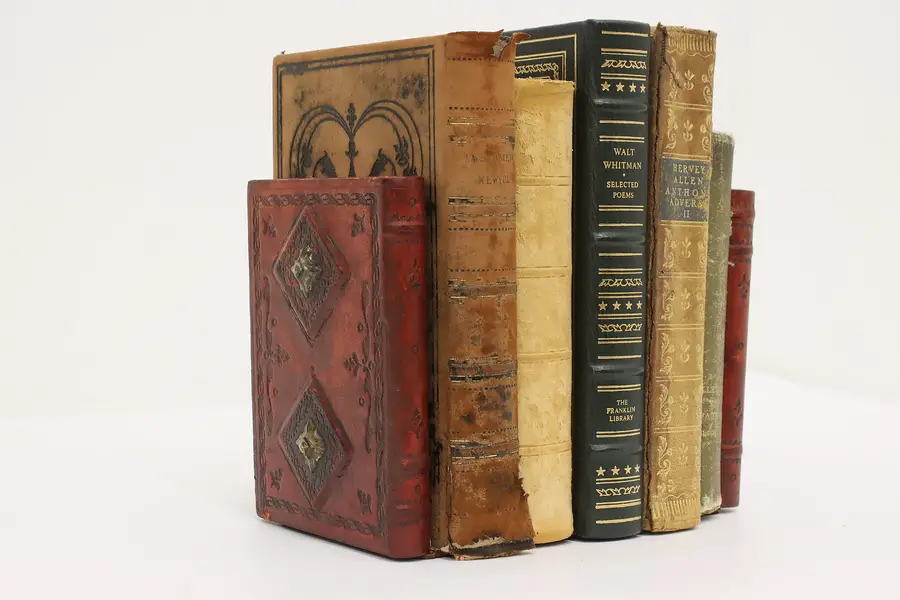 Photo of Pair of Italian Antique Tooled Leatherbound Book Bookends