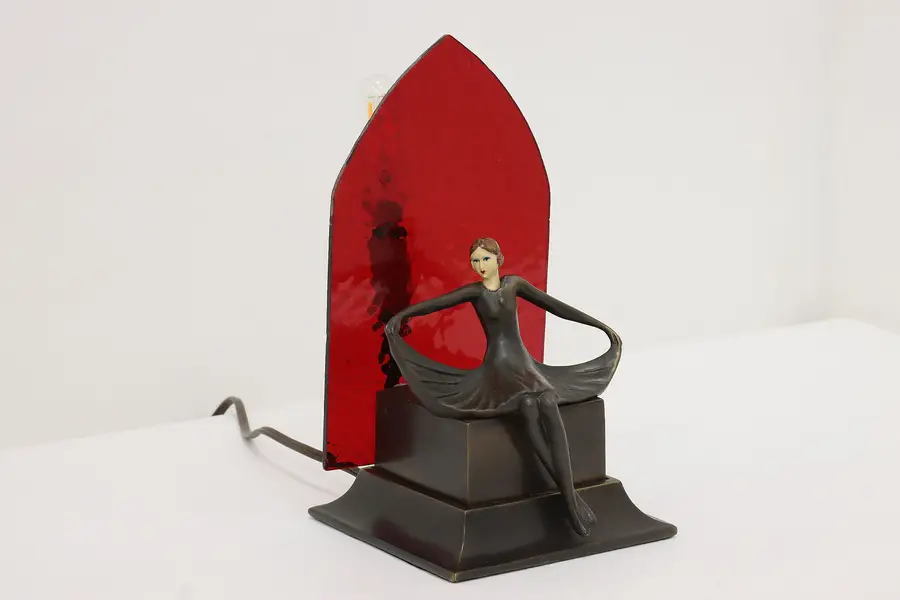 Photo of Dancer Art Deco Vintage Stained Glass Lamp Hirsch