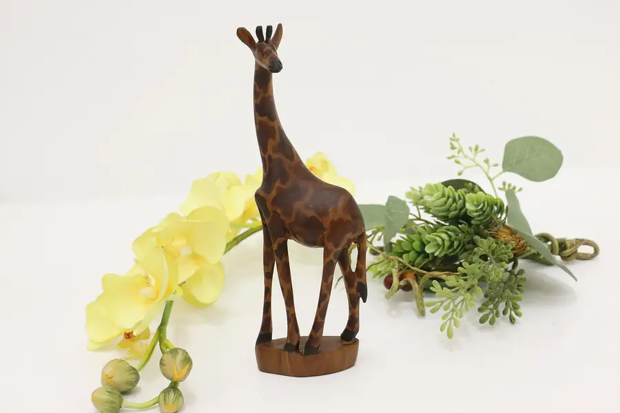 Photo of African Vintage Carved & Painted Giraffe Sculpture