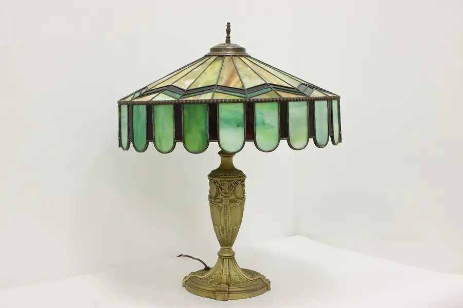 Photo of Stained Glass Shade Classical Antique Brass Table Lamp