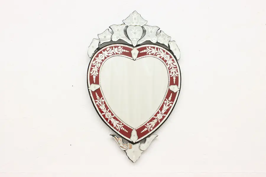 Photo of Italian Murano Design Etched Stained Glass Heart Mirror