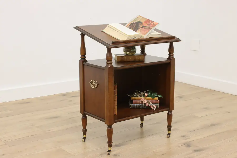 Photo of Georgian Vintage Cherry Rolling Library Bible Book Stand