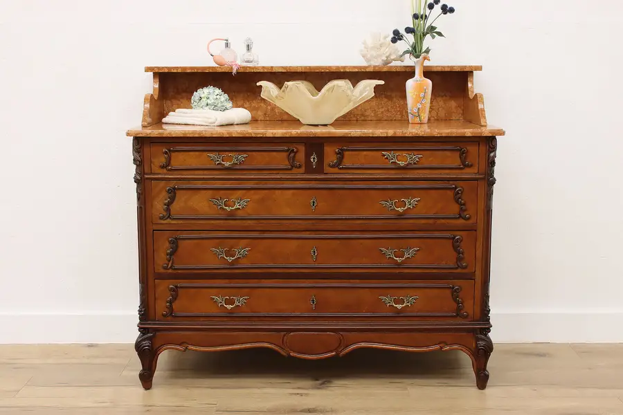 Photo of French Louis XV Antique Marble Top Dresser Chest Bar Server