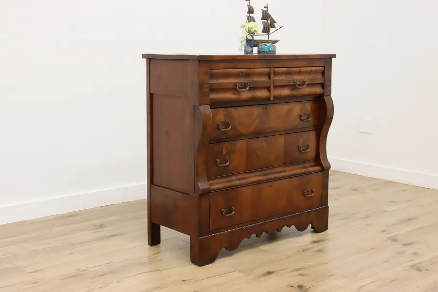 Photo of Empire 1830s Antique Flame Grain Mahogany Dresser or Chest