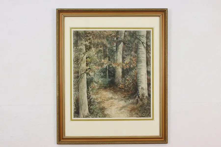 Photo of Forest Trail Antique Original Watercolor Eggemeyer 33.5"