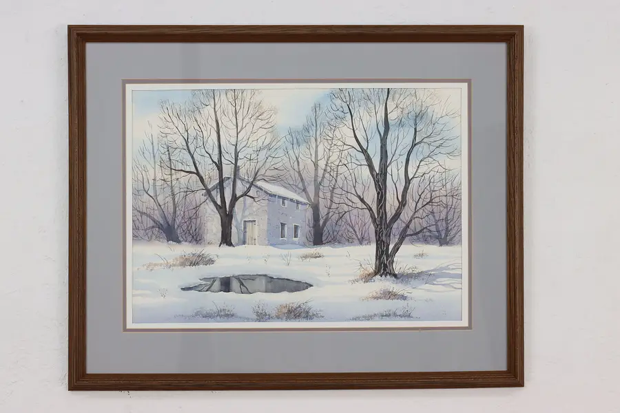 Photo of Curtin Winter Home Original Watercolor Painting E Slade 30"