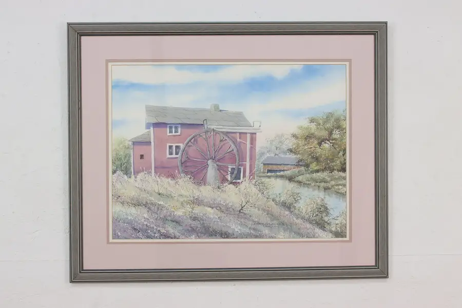 Photo of Waupaca WI Mill Original Watercolor Painting W. Slade 31.5"