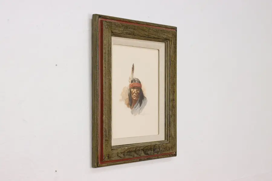 Photo of Native Indian Portrait Original Watercolor Painting Hill 18"