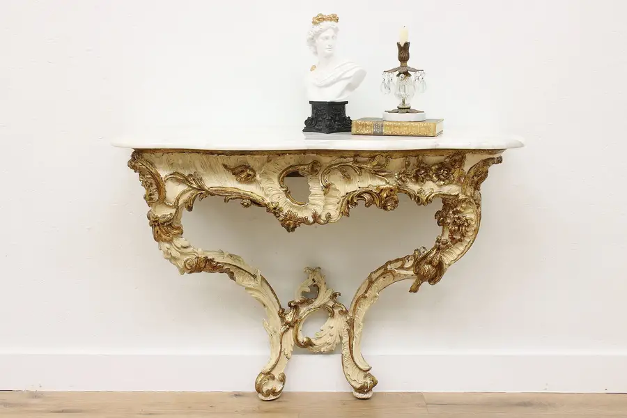 Photo of French Rococo Antique 1750s Marble & Gilt Hall Console Table