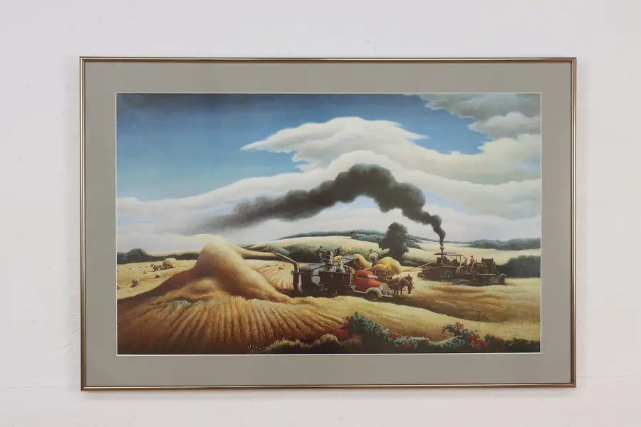 Photo of Farmers Threshing Wheat Vintage Art Print 35"