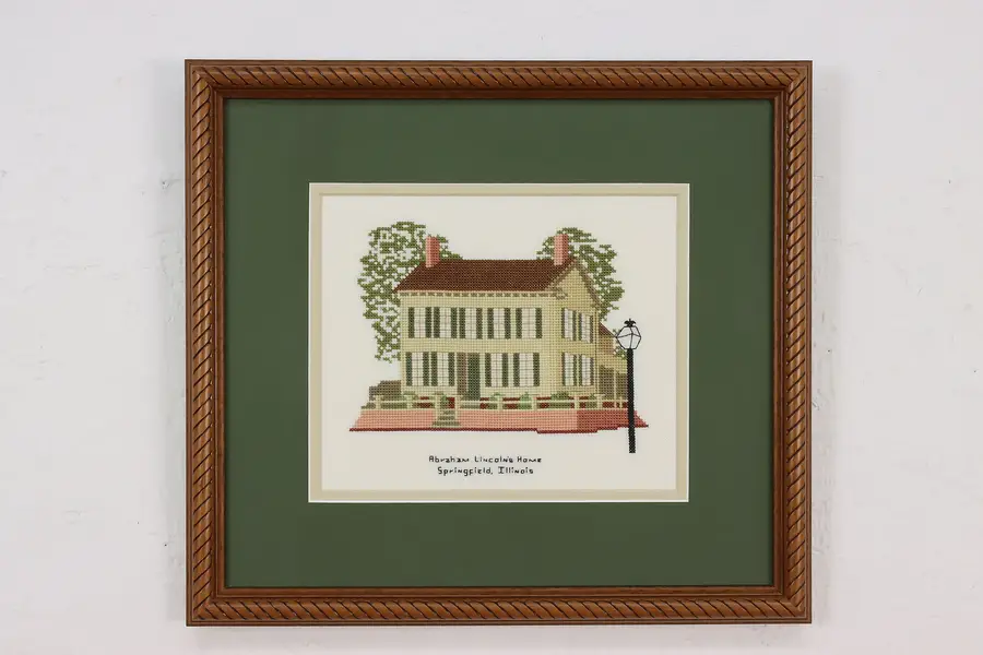 Photo of Abraham Lincoln House Vintage Framed Needlepoint 15.5"