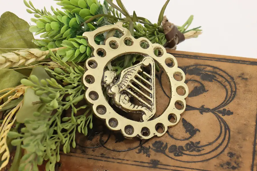 Photo of Farmhouse Vintage Brass Horse Harness Medallion, Harp