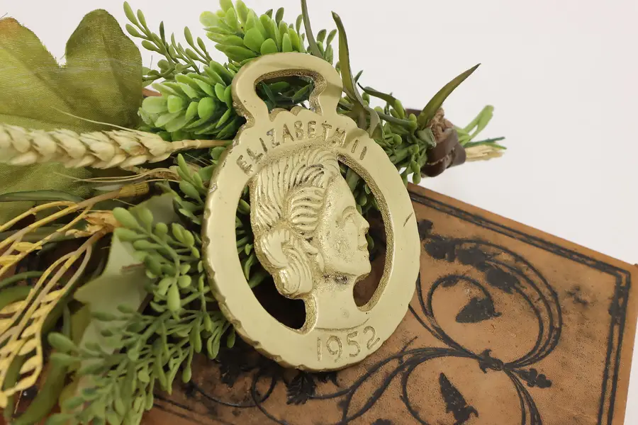 Photo of Farmhouse Vintage Brass Horse Harness Medallion, Queen