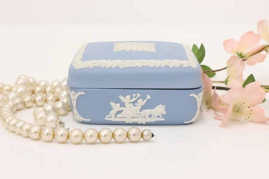 Photo of Wedgwood Vintage Baby Blue Jasperware Trinket or Jewelry Box