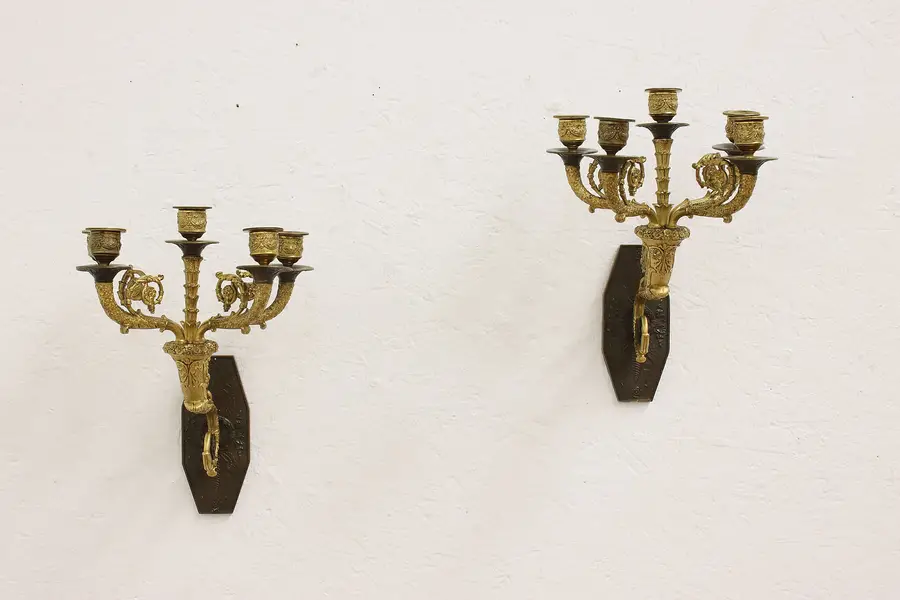 Photo of Pair French Rococo Design Antique Gilt Bronze Wall Sconces