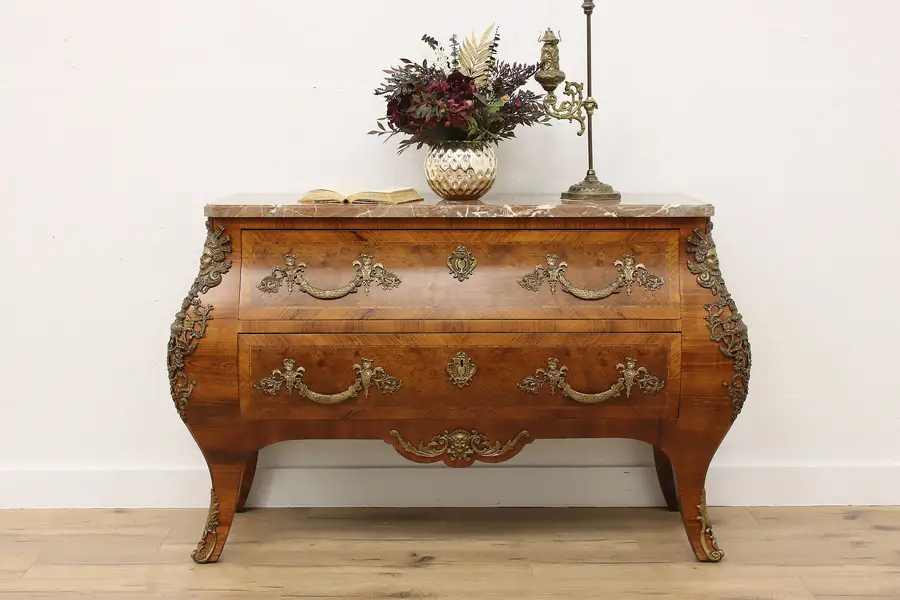 Photo of French Bombe Antique Rosewood Marble Chest Dresser Console