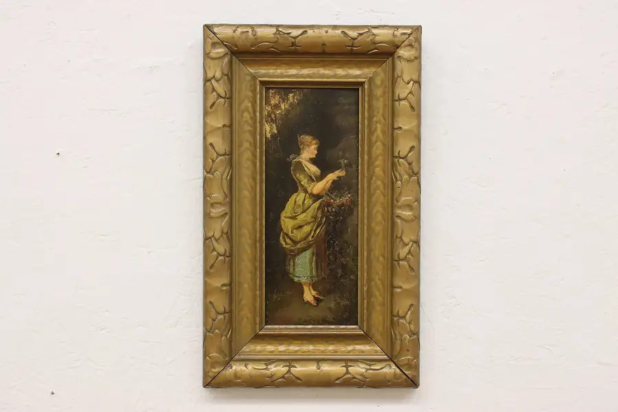 Photo of Victorian Lady Antique Original Oil Painting Mocatte 17.5"