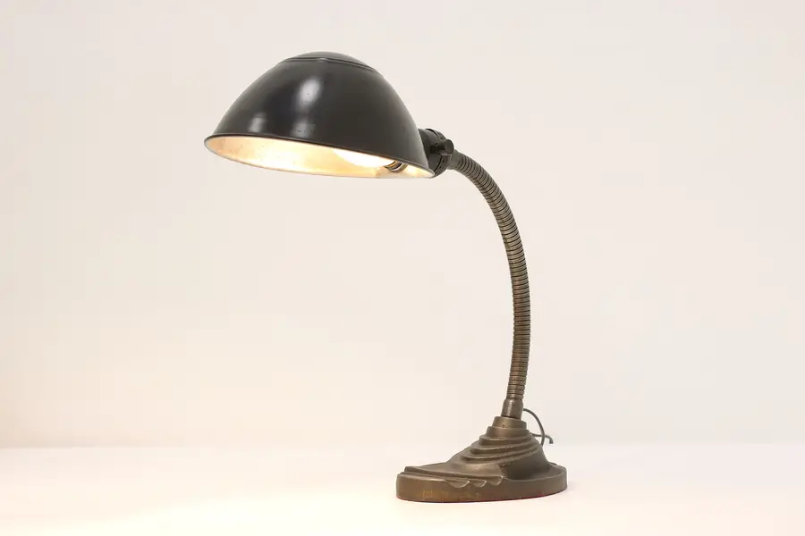 Photo of Art Deco Antique Iron Gooseneck Office Desk Lamp, Eagle