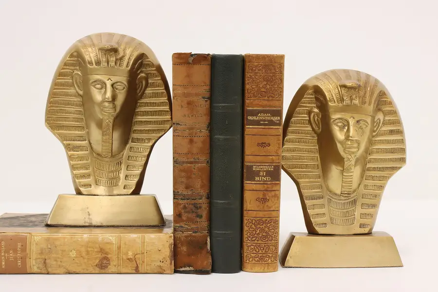Photo of Pair of Brass Vintage Egyptian Pharaoh Head Office Bookends