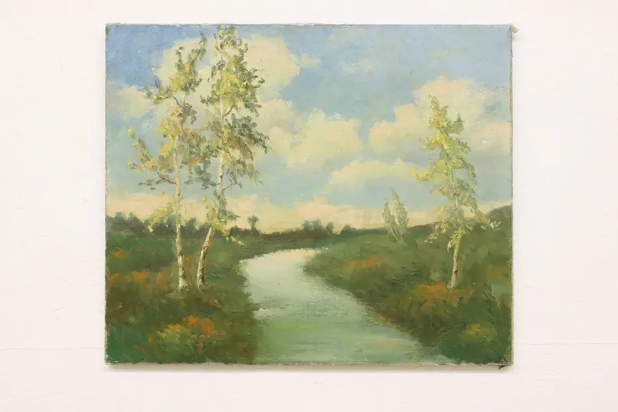 Photo of Countryside River Vintage Original Oil Painting Ardy 30.5"