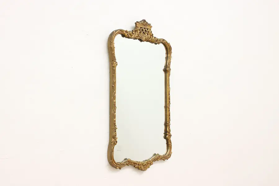 Photo of French Baroque Vintage Carved Gilt Bath or Hall Mirror 48.5"