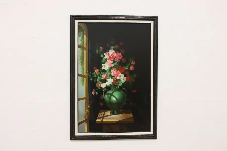 Photo of Flowers in Vase Vintage Original Oil Painting Backer 41"