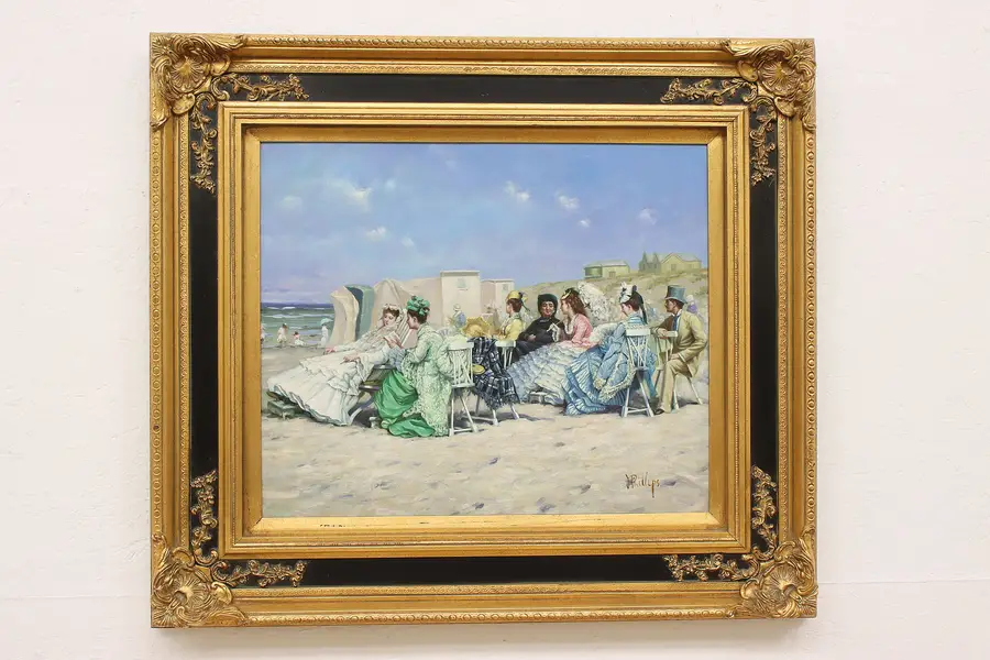Photo of Victorian Beach Day Vintage Original Painting Phillips 35"