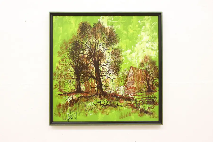 Photo of Spooky Farmhouse Vintage Original Oil Painting Wallker 37"