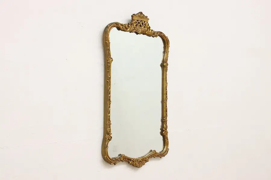 Photo of French Baroque Vintage Carved Gilt Bath or Hall Mirror 48.5"