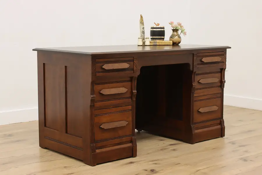 Photo of Victorian Antique Carved Walnut Office Library Writing Desk