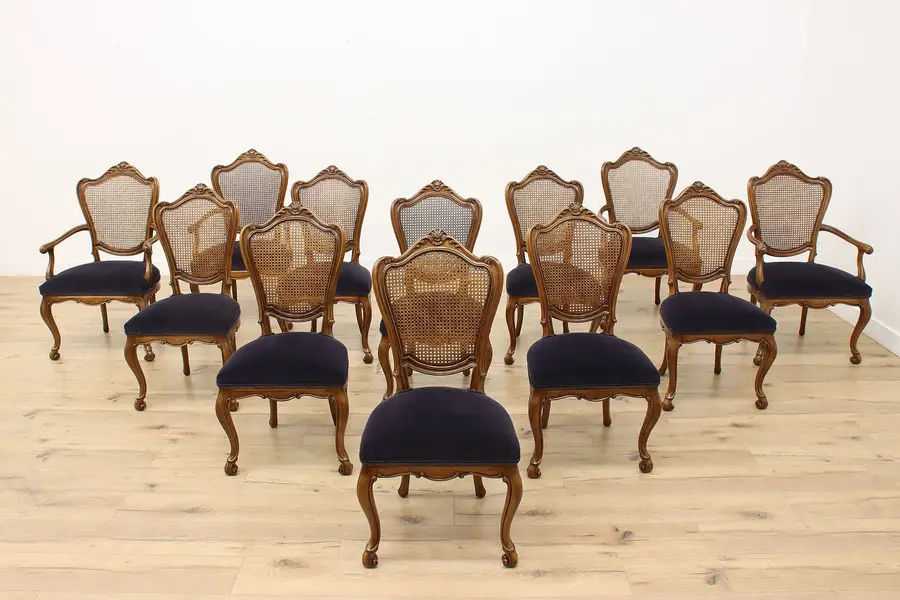 Photo of Set of 12 Country French Vintage Birch Dining Chairs Karges