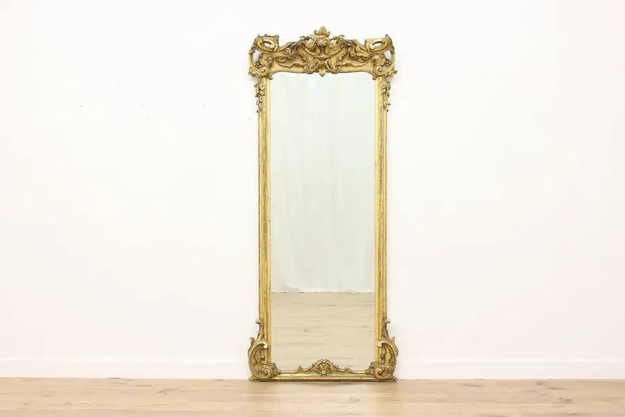 Photo of Victorian Antique Carved Gold Leaf Pier Hall Entry Mirror