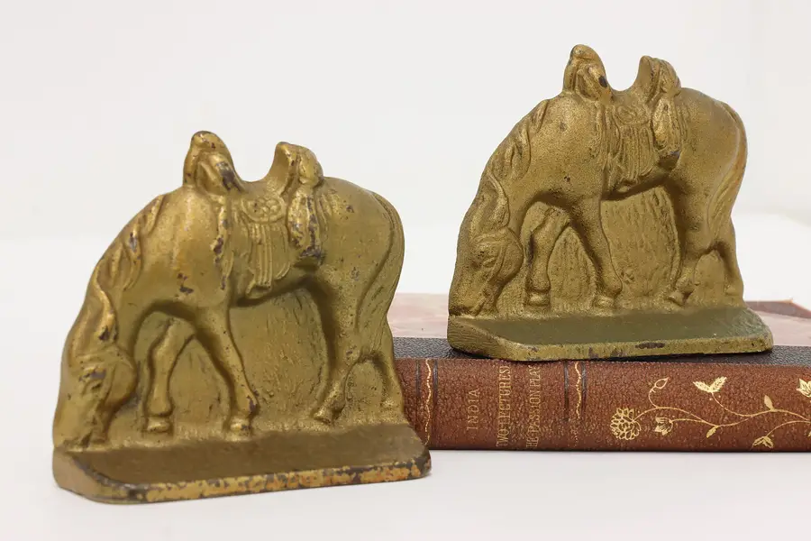 Photo of Pair of Western Vintage Cast Iron Horse Library Bookends